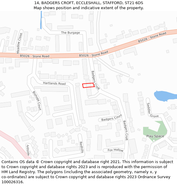 14, BADGERS CROFT, ECCLESHALL, STAFFORD, ST21 6DS: Location map and indicative extent of plot