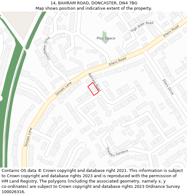 14, BAHRAM ROAD, DONCASTER, DN4 7BG: Location map and indicative extent of plot