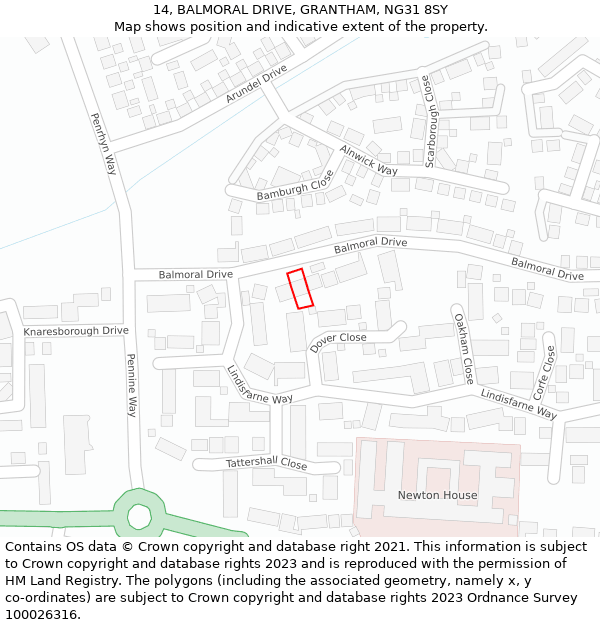 14, BALMORAL DRIVE, GRANTHAM, NG31 8SY: Location map and indicative extent of plot