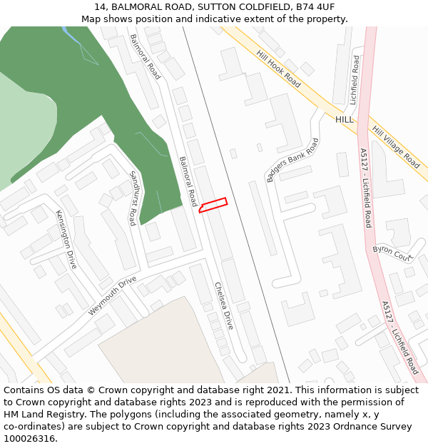 14, BALMORAL ROAD, SUTTON COLDFIELD, B74 4UF: Location map and indicative extent of plot