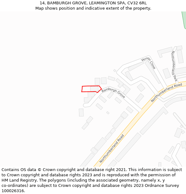 14, BAMBURGH GROVE, LEAMINGTON SPA, CV32 6RL: Location map and indicative extent of plot