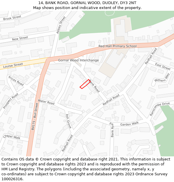 14, BANK ROAD, GORNAL WOOD, DUDLEY, DY3 2NT: Location map and indicative extent of plot