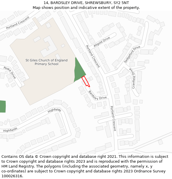 14, BARDSLEY DRIVE, SHREWSBURY, SY2 5NT: Location map and indicative extent of plot