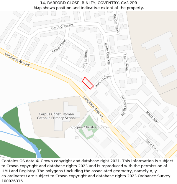 14, BARFORD CLOSE, BINLEY, COVENTRY, CV3 2PR: Location map and indicative extent of plot