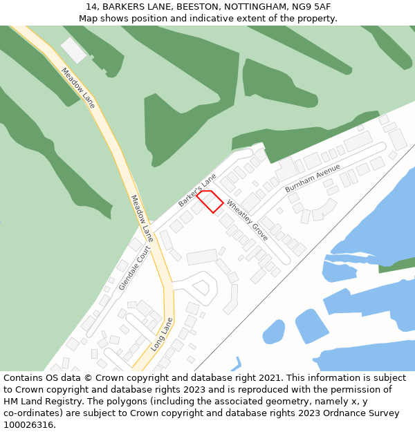 14, BARKERS LANE, BEESTON, NOTTINGHAM, NG9 5AF: Location map and indicative extent of plot