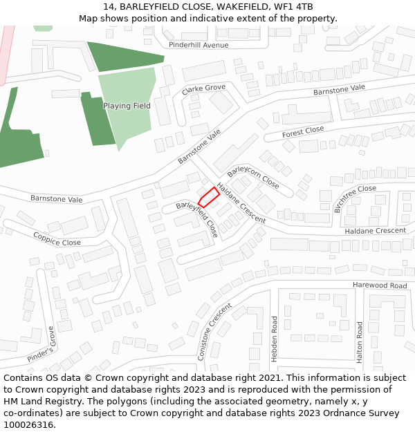 14, BARLEYFIELD CLOSE, WAKEFIELD, WF1 4TB: Location map and indicative extent of plot