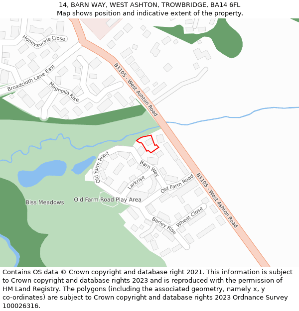 14, BARN WAY, WEST ASHTON, TROWBRIDGE, BA14 6FL: Location map and indicative extent of plot