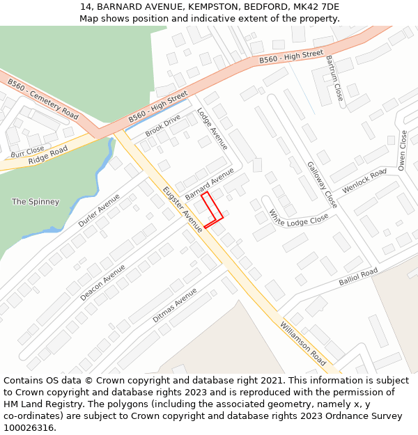 14, BARNARD AVENUE, KEMPSTON, BEDFORD, MK42 7DE: Location map and indicative extent of plot