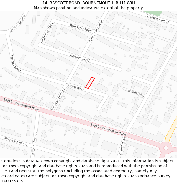 14, BASCOTT ROAD, BOURNEMOUTH, BH11 8RH: Location map and indicative extent of plot