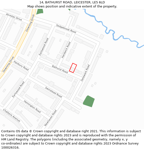 14, BATHURST ROAD, LEICESTER, LE5 6LD: Location map and indicative extent of plot