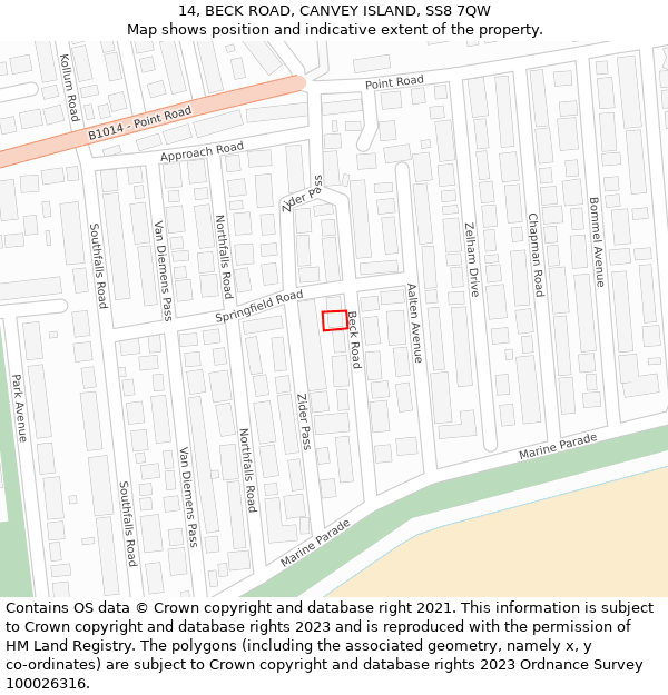 14, BECK ROAD, CANVEY ISLAND, SS8 7QW: Location map and indicative extent of plot