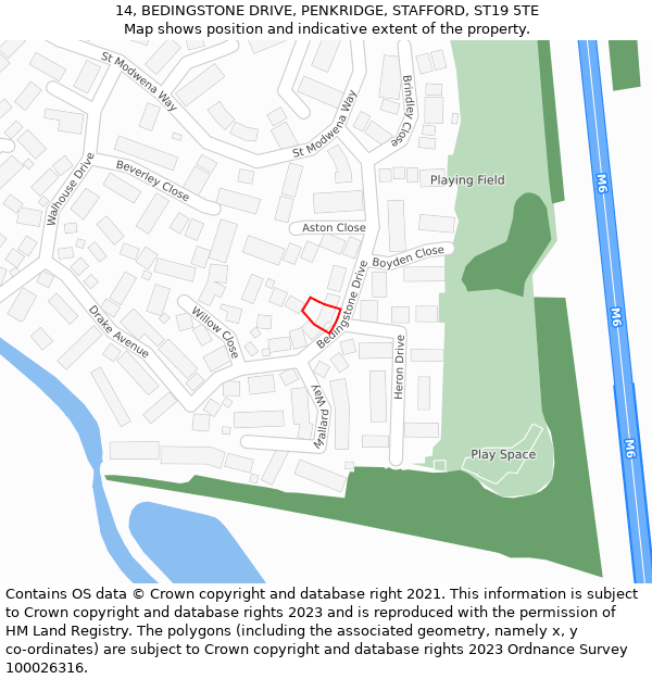 14, BEDINGSTONE DRIVE, PENKRIDGE, STAFFORD, ST19 5TE: Location map and indicative extent of plot