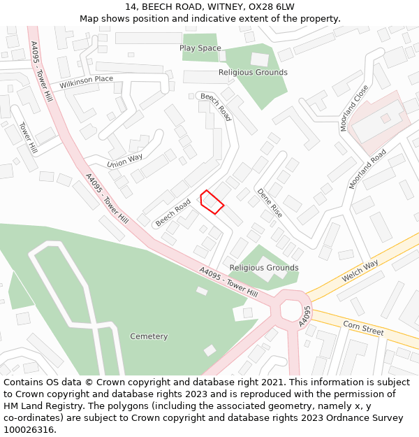 14, BEECH ROAD, WITNEY, OX28 6LW: Location map and indicative extent of plot