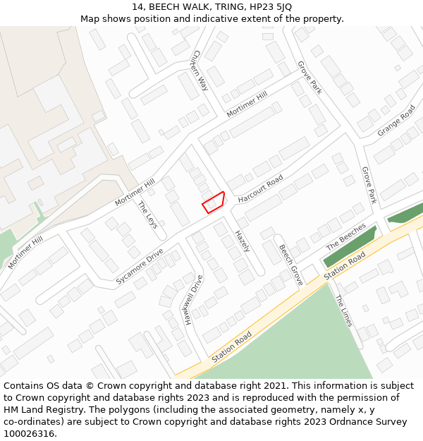 14, BEECH WALK, TRING, HP23 5JQ: Location map and indicative extent of plot