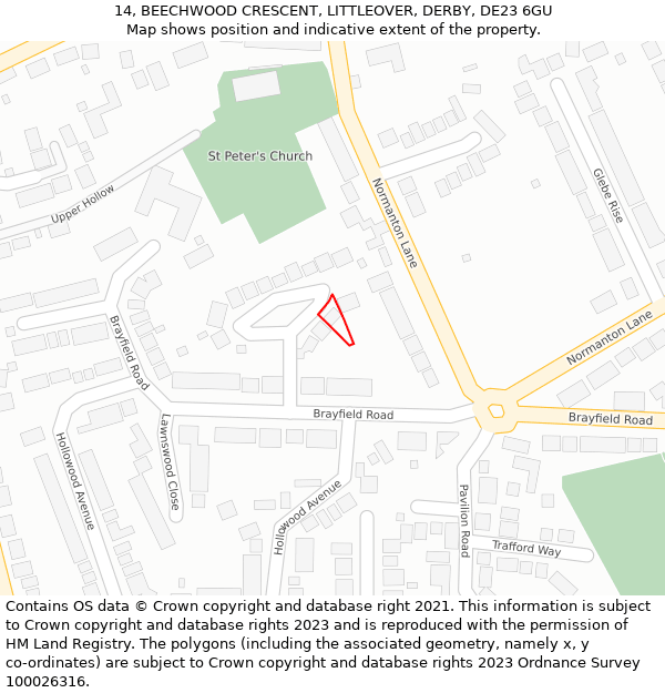 14, BEECHWOOD CRESCENT, LITTLEOVER, DERBY, DE23 6GU: Location map and indicative extent of plot