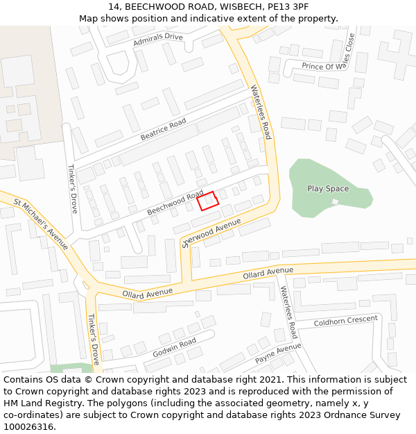 14, BEECHWOOD ROAD, WISBECH, PE13 3PF: Location map and indicative extent of plot