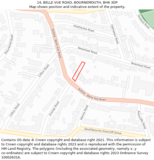 14, BELLE VUE ROAD, BOURNEMOUTH, BH6 3DP: Location map and indicative extent of plot