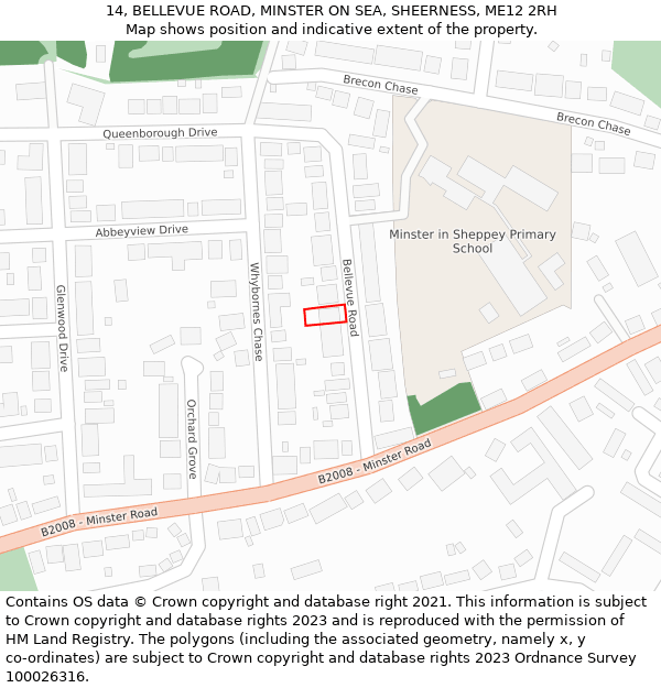 14, BELLEVUE ROAD, MINSTER ON SEA, SHEERNESS, ME12 2RH: Location map and indicative extent of plot