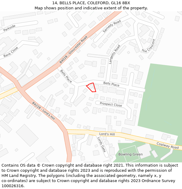 14, BELLS PLACE, COLEFORD, GL16 8BX: Location map and indicative extent of plot
