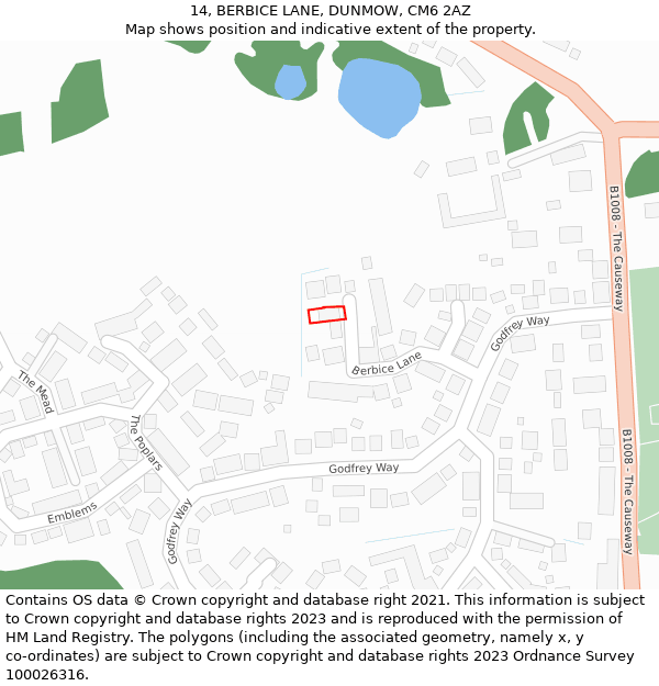 14, BERBICE LANE, DUNMOW, CM6 2AZ: Location map and indicative extent of plot