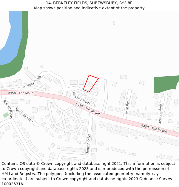 14, BERKELEY FIELDS, SHREWSBURY, SY3 8EJ: Location map and indicative extent of plot