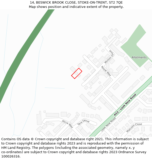 14, BESWICK BROOK CLOSE, STOKE-ON-TRENT, ST2 7QE: Location map and indicative extent of plot