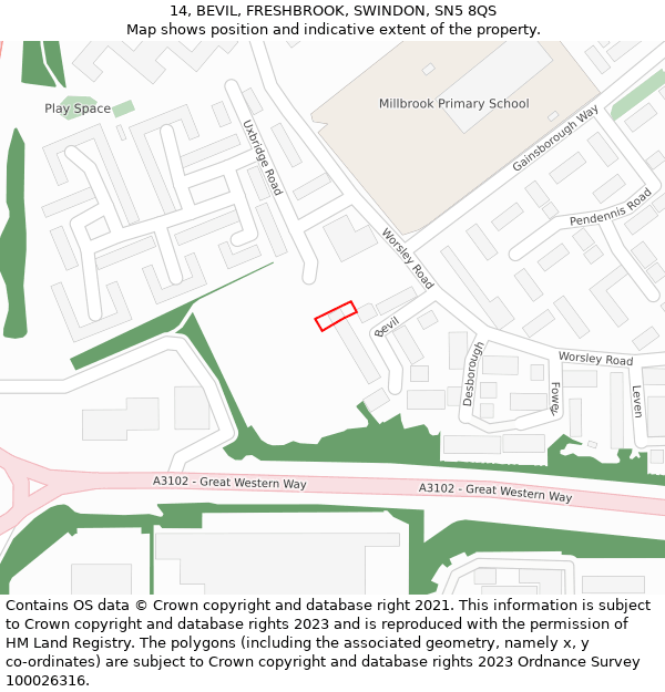 14, BEVIL, FRESHBROOK, SWINDON, SN5 8QS: Location map and indicative extent of plot