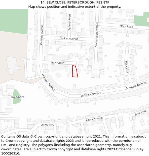 14, BEW CLOSE, PETERBOROUGH, PE2 8TF: Location map and indicative extent of plot