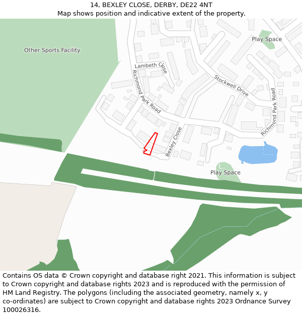 14, BEXLEY CLOSE, DERBY, DE22 4NT: Location map and indicative extent of plot