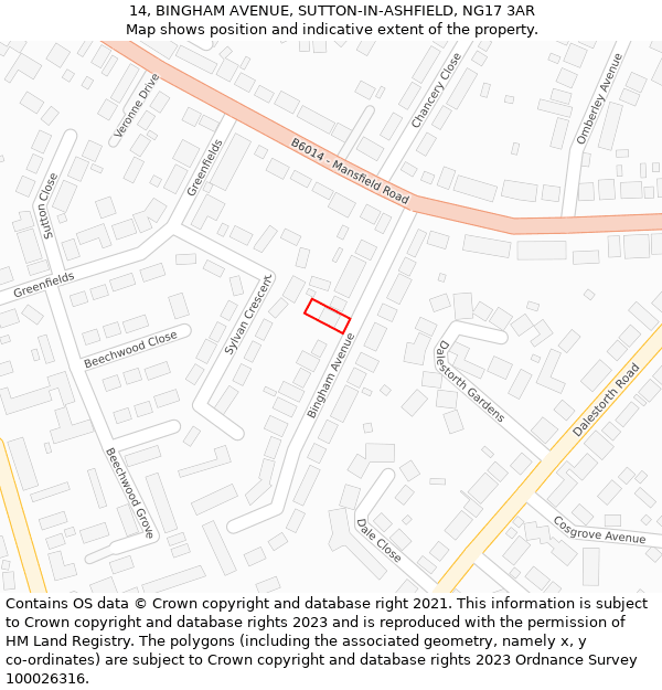 14, BINGHAM AVENUE, SUTTON-IN-ASHFIELD, NG17 3AR: Location map and indicative extent of plot