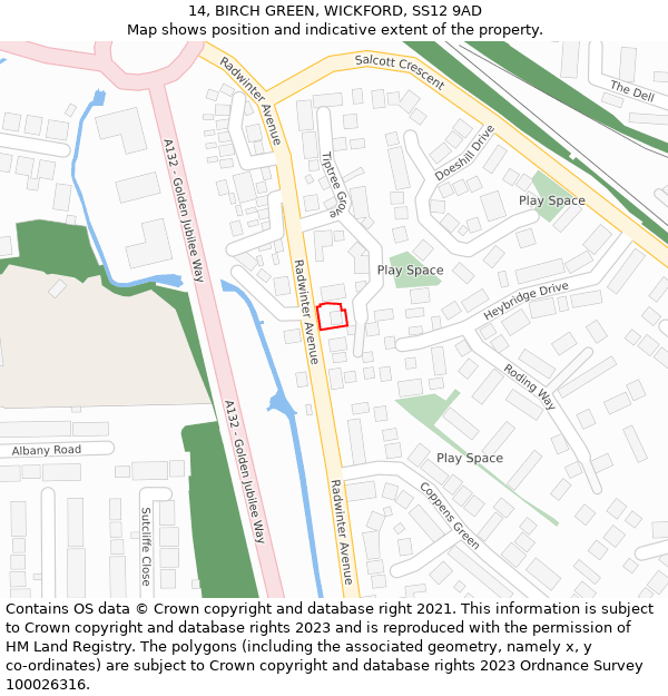 14, BIRCH GREEN, WICKFORD, SS12 9AD: Location map and indicative extent of plot
