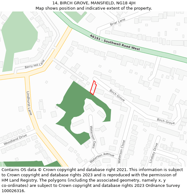 14, BIRCH GROVE, MANSFIELD, NG18 4JH: Location map and indicative extent of plot