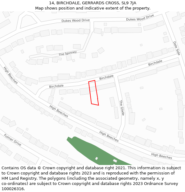 14, BIRCHDALE, GERRARDS CROSS, SL9 7JA: Location map and indicative extent of plot