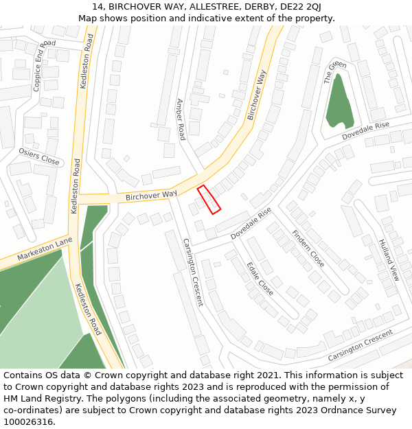 14, BIRCHOVER WAY, ALLESTREE, DERBY, DE22 2QJ: Location map and indicative extent of plot