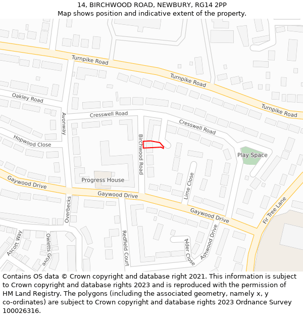 14, BIRCHWOOD ROAD, NEWBURY, RG14 2PP: Location map and indicative extent of plot