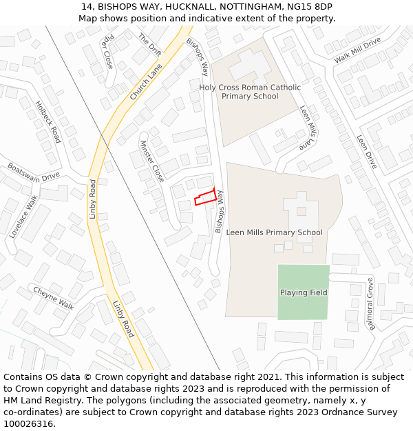 14, BISHOPS WAY, HUCKNALL, NOTTINGHAM, NG15 8DP: Location map and indicative extent of plot