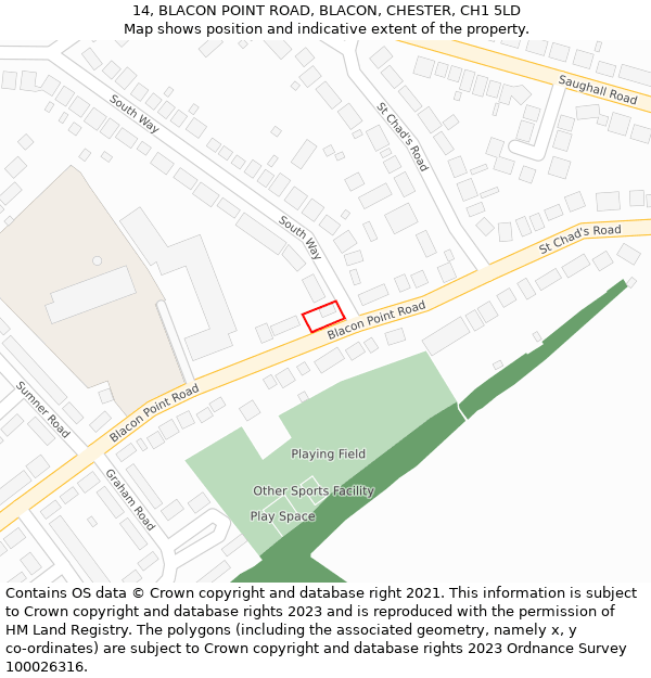 14, BLACON POINT ROAD, BLACON, CHESTER, CH1 5LD: Location map and indicative extent of plot