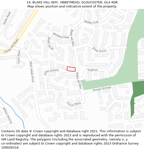 14, BLAKE HILL WAY, ABBEYMEAD, GLOUCESTER, GL4 4QR: Location map and indicative extent of plot