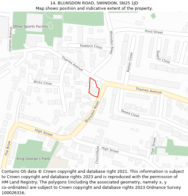 14, BLUNSDON ROAD, SWINDON, SN25 1JD: Location map and indicative extent of plot
