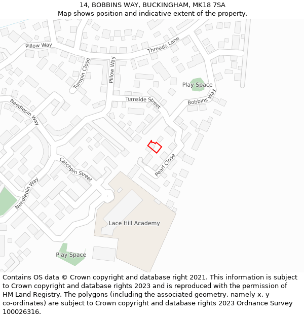 14, BOBBINS WAY, BUCKINGHAM, MK18 7SA: Location map and indicative extent of plot