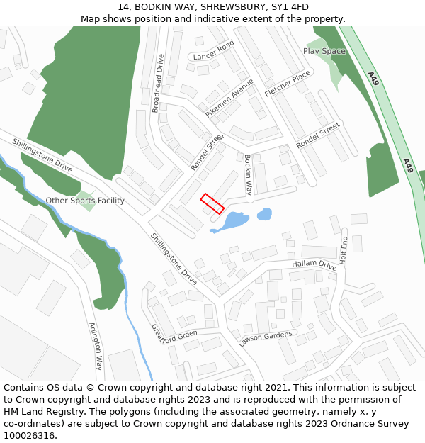 14, BODKIN WAY, SHREWSBURY, SY1 4FD: Location map and indicative extent of plot