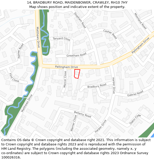 14, BRADBURY ROAD, MAIDENBOWER, CRAWLEY, RH10 7HY: Location map and indicative extent of plot