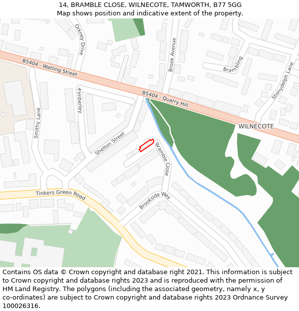14, BRAMBLE CLOSE, WILNECOTE, TAMWORTH, B77 5GG: Location map and indicative extent of plot