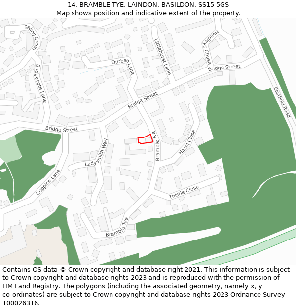 14, BRAMBLE TYE, LAINDON, BASILDON, SS15 5GS: Location map and indicative extent of plot