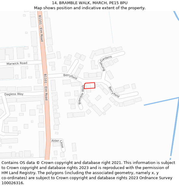 14, BRAMBLE WALK, MARCH, PE15 8PU: Location map and indicative extent of plot