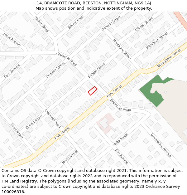 14, BRAMCOTE ROAD, BEESTON, NOTTINGHAM, NG9 1AJ: Location map and indicative extent of plot