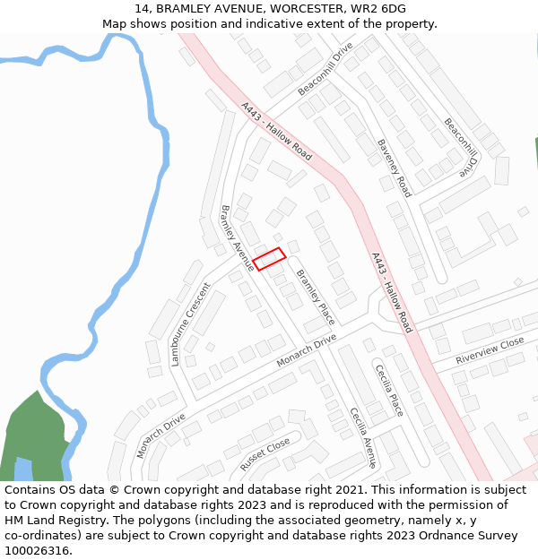 14, BRAMLEY AVENUE, WORCESTER, WR2 6DG: Location map and indicative extent of plot