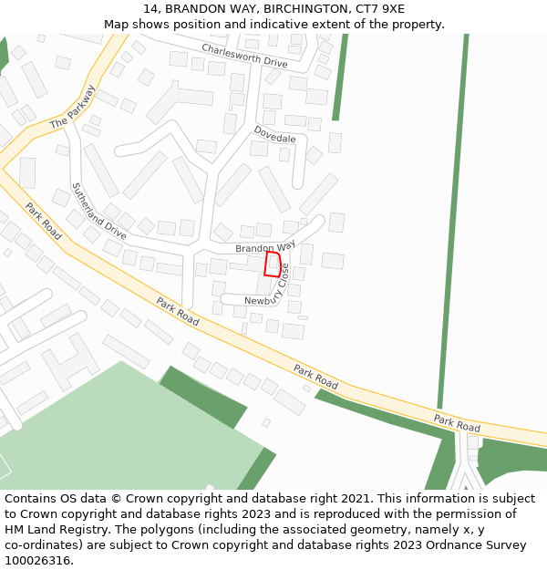 14, BRANDON WAY, BIRCHINGTON, CT7 9XE: Location map and indicative extent of plot