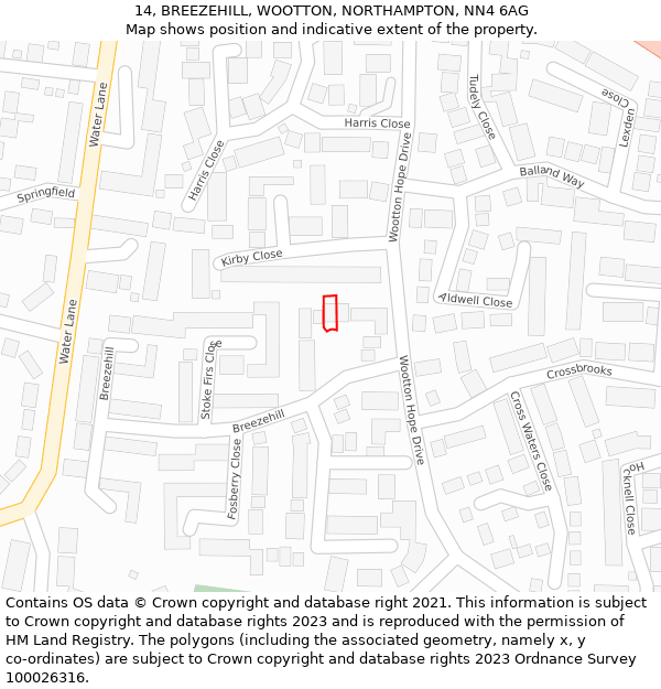 14, BREEZEHILL, WOOTTON, NORTHAMPTON, NN4 6AG: Location map and indicative extent of plot