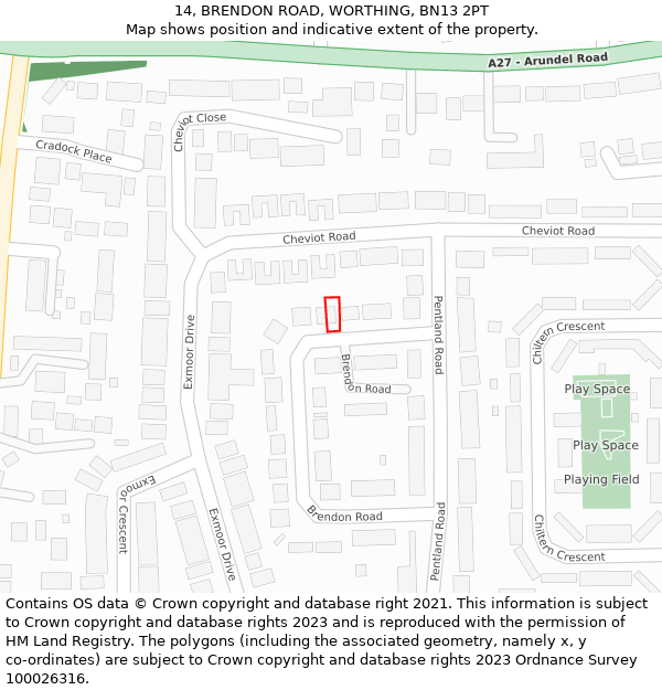 14, BRENDON ROAD, WORTHING, BN13 2PT: Location map and indicative extent of plot